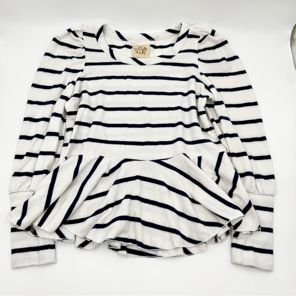 Chaser Navy & White Striped Peplum Top